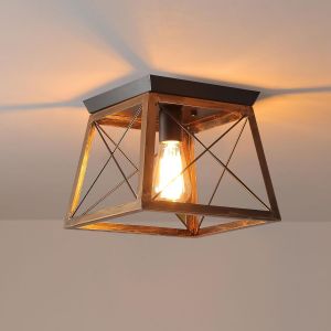 Subzonal-Plafonnier Industriel Base E27, Moderne Lustre En M&eacute;tal Luminaire Lamp Interieur, Plafonnier Pour Chambre Salle &Agrave; Manger Couloir, Noir Et Marron Sans Ampoule - Neuf