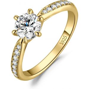 0.5ct Classique Moissanite Bague Taille Rond Solitaire Pierre Argent Massif 925 Femme, Plaqu&eacute; Or Jaune Plaqu&eacute; Or Rose Bague Diamant Simul&eacute; Fian&ccedil;ailles Mariage, Ensemble Bijoux Mariee - Taille 49 - Neuf