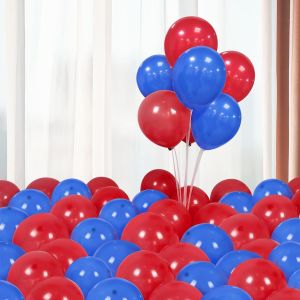 Ballons Rouges Et Bleus Avec Ruban De Forme Ronde En Latex Pour D&eacute;coration D'anniversaire Sur Le Th&egrave;me Des Super-H&eacute;ros, F&ecirc;te De L'ind&eacute;pendance, Remise De Dipl&ocirc;me, Festival, Carnaval - Neuf