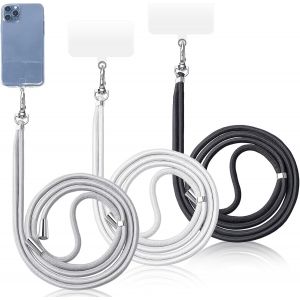 Kal-Pi&egrave;ces Tour De Cou Telephone Portable, D&eacute;tachable Cordon T&eacute;l&eacute;phone Attache Laniere Collier Telephone Cou, Ajustable Bandouli&egrave;re Corde Ficelle Telephone Universel (Noir Blanc Gris) - Neuf