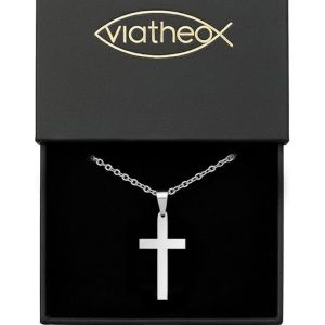 Collier Croix Chr&eacute;tienne Avec Cha&icirc;ne Pour Femme & Homme &iquest; Bijou Religieux Catholique En Argent &iquest; Pendentif Chr&eacute;tien Symbole De Foi &iquest; Id&eacute;e Cadeau Bapt&ecirc;me Communion - Neuf