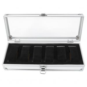 1pc 6 Grilles Aluminium Montre Affichage &Eacute;tui De Rangement Organisateur Collector Cas (Argent) - Neuf