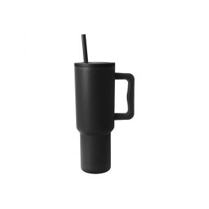 Gobelet Isotherme En Acier Inoxydable De 1,2 L (40 Oz) Avec Paille Et Couvercle - Noir - Neuf