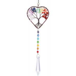Mevronisshop-Attrape Soleil En Forme De C?Ur Arc En Ciel, Arbre De Vie En Cristal Attrape Soleil &Agrave; Suspendre Ornement Chakra Pierres Fen&ecirc;tre Boule De Cristal Prisme Pendentif Jardin Maison D&eacute;coration - Neuf