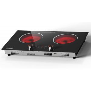 CHECARZHN--NO1-Plaque Vitrocéramique 2 Feux Portable Avec Pr Schuko, Plaque Electrique Camping, 650¿ , Plaque De Cuisson 2 Feux Avec Sécurité Enfant, Indicateur De Chaleur Résiduelle, 220-240V, 3200W - Neuf