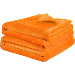 Checarzhn--No1-Couverture Plaid En Molleton Flanelle En Microfibre Solide Housse En Peluche Légères Douxs C S Pour Canapé Lit Voiture Bureau Orange 150 X 200 Cm - Neuf