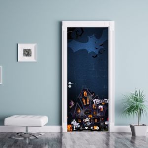 3d Halloween Maison Hantée Porte Des Autocollants, 76 X 200 Cm, Réaliste Porte Autocollant Pour La Décoration D'halloween, Autocollants Amovibles De Partie De Maison, Rénovation Sticker Mural - Neuf
