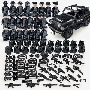Lot de 22 mini figurines de police Swat noires, Jeep, jouet, cadeau pour enfants - Neuf