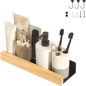 CAUC-Etagere Murale Cuisine, 30cm Porte Gel Douche Salle de Bain, avec 3 Crochets Magn&eacute;tiques Pivotants et Kit de Fixation, Style Moderne et &Eacute;pur&eacute;, Id&eacute;al pour Les Lavabos, Les Cuisines et Les Burea - Neuf
