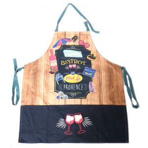 Promotion ! Tablier Cr&eacute;ateur 'terroir Fran&ccedil;ais' Marron Marine (L'ap&eacute;ro Bistrot Ros&eacute; De Provence) - 80x65 Cm - Neuf