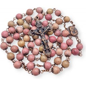 Store Chapelet Rose Naturelle Aventurine Pierre Collier De Perles M&eacute;daille Du Sol Saint Et Croix Crucifix Chapelets Catholiques Terra Santa Collection - Neuf