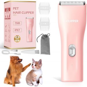 Tondeuse Chien Professionnelle Tondeuse Pour Chien Chat Avec Lame En C&eacute;ramique, Tondeuse Animaux Silencieuse Kit Toilettage Chien, Etanche Ipx7 (Rose) - Neuf