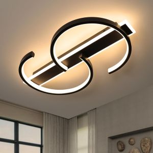 Subzonal-Plafonnier Led Plafonnier Dimmable Noir Lampe De Salon 45w Avec T&eacute;l&eacute;commande 2 Anneaux Cercle Plafonnier Chambre Lampe Bureau D'&eacute;tude &Eacute;clairage De Plafond Led Moderne-50cm Schwarz - Neuf