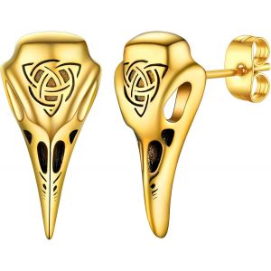 Boucles D'oreilles Homme Viking Crâne De Corbeau,Clous D¿Oreille Clou Et Puces Vikings Nordique Acier Inoxydable/Or/Noir,Bijoux Gothique Biker.[X3215] - Neuf