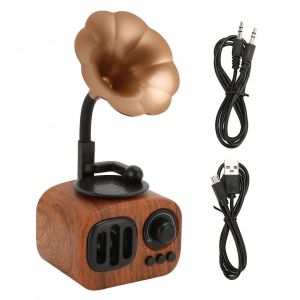 Haut-parleur BT Vintage Grain de Bois Motif Haut-parleur Radio Sans Fil Portable Pour Voyage En Plein Air À La Maison - Neuf
