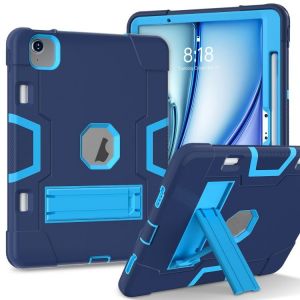 Coque En Silicone Et Pc Contrastée Pour Ipad Air 11 (2024/2025) Avec Support - Bleu Marine - Neuf