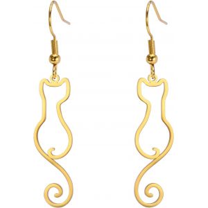 Kal-Boucles D'oreilles De Chat Minimaliste Pendentif De Chat Assis Bijoux Comm&eacute;moratifs De Chat Pour Les Femmes Et Les Hommes - Neuf