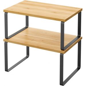 Sjzg-Lot De 2 &Eacute;tag&egrave;res De Rangement Empilables Et Extensibles Pour Garde-Manger, Rangement De Cuisine, &Eacute;tag&egrave;re &Agrave; &Eacute;pices U2013 M&eacute;tal Et Bois D'ing&eacute;nierie (Noir Et Naturel) - Neuf