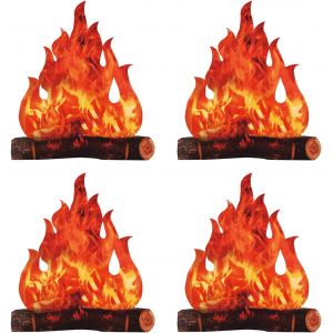 Lot De 4 Décorations De Fête Flamme,Feu De Cheminée,Carton De Flamme,Enfant De Feu,Décor Occidental,Mini Feu De Camp Urbain,Accessoires De Feu De Camp,Convient Pour Noël,Halloween,Pâques Feu - Neuf