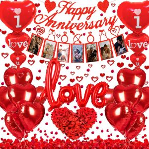 Kit Decoration Anniversaire avec Banniere Ballons Coeurs Petales de Rose pour Mariages Saint Valentin et Anniversaires - Neuf