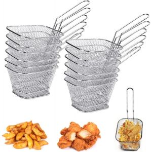 Nouvelhorizonstore-12pcs Panier &Agrave; Frites En Acier Inoxydable Panier Presentation Frites Petit Panier Frites Individuel Panier Pour Friteuse Rectangulaire Mini Panier &Agrave; Frites Avec Poign&eacute;e Pour Frites - Neuf