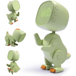 KAL-Réveil Numérique Pour Enfants, Dinosaure Avec Forme Variable, Réveil D'Apprentissage Rechargeable, 6 Alarmes, Répétition, Minuterie, Luminosité Et Volume Réglables Pour Garçons Et Filles - Neuf