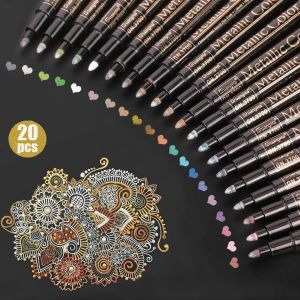 Meimie-Lot De 20 Stylosmétalliques À Paillettes Pour Gribouillage,Cardmaking,Scrapbooking,Album Photo,Livre D'or Demariage,Verre,Bois,Pierre,Céramique,Chaussures,Tissu,Bricolage - Neuf