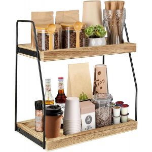 Organiseur De Station De Caf&eacute; Pour Comptoir,Accessoires De Bar &Agrave; Caf&eacute; Et Organisateur,&Eacute;tag&egrave;re De Comptoir De Cuisine En Bois,2 Niveaux De Rangement Pour Caf&eacute;,Condiments,Panier &Agrave; Caf&eacute; Pour - Neuf