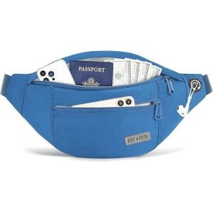 SJZG-Sac Banane Homme Femme Unisexe, Sac Banane Imperméable, Avec 4 Poches Zippées Et Trou Pour Prise Casque, Ceinture Réglable, Entraînement En Plein Air, Randonnée, Ville., Bleu Ciel, L, Style - Neuf