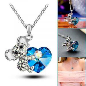 Belle Coeur Bleu Ours Collier Mignon Dessin Anim&eacute; Forme Pendentif Pour Les Femmes Filles D&eacute;clarations De Mode - Neuf