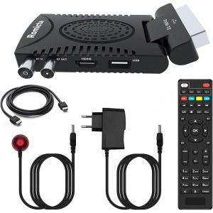 D&eacute;codeur TNT HD 2025 - DVB-T2 H.265 HEVC FTA Full HD PVR, USB, HDMI, SCART, Tuner TV num&eacute;rique terrestre, r&eacute;cepteur num&eacute;rique Haute d&eacute;finition Full HD 1080p, t&eacute;l&eacute;commande Universelle 2 en 1 - Neuf