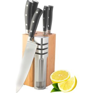 Mevronisshop-Henley Bloc De Couteaux De Cuisine 5 Pi&egrave;ces En Acier Inoxydable Et Support En Bois De Bambou - Neuf