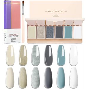 6 Coleurs Palette De Vernis À Ongles Gel Solide Semipermanent Gel Polish Pastel Vernis Gel Crème Solide Blanc Série Bleu Ciel Avec Brosse À Ongles Gel Ongle Uv Pour Nail Art Manucure Diy - Neuf