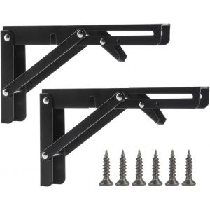 2 Pièces Équerre Pliante Étagère Murale, 200mm Equerre Pliable, Équerre Étagère Murale, Support Etagere Murale Pliable, Noir Support Console Pliable pour Table Etagere Garage Cuisine - Neuf