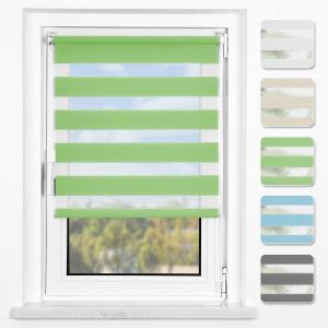 Store Enrouleur Jour Nuit Sans Per&ccedil;age, Stores Z&eacute;br&eacute;s Translucide &Agrave; Double Tissu R&eacute;glable, Facile &Agrave; Installer Avec Clips Pour Fen&ecirc;tre Ou Porte, Vert, 45l X 120l Cm - Neuf