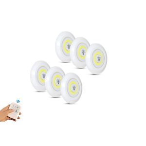 Lot de 6 lampes LED sans fil pour meubles avec t&eacute;l&eacute;commande, minuterie et luminosit&eacute; r&eacute;glable - Neuf
