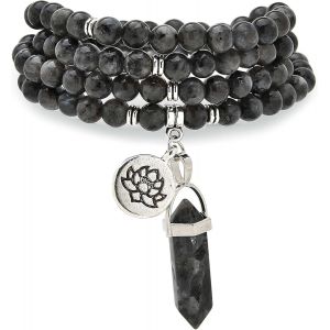 Eryi-Collier Bracelet Mala 108 Perles De Prière Naturelles Avec Breloque Lotus Et Pendentif Prisme Hexagonal En Quartz Reiki - Neuf