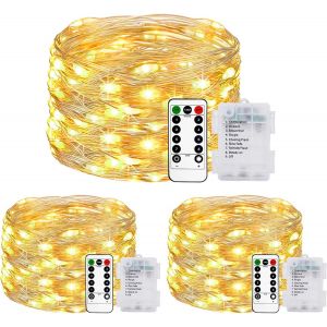 KAL-Guirlande Lumineuse A Pile 5M 50Led, [Lot De 3] Guirlande Led À Pile Avec Télécommande, Étanche 8 Modes Guirlandes Lumineuse Intérieur Extérieur Pour Décor Noël Mariage Fête Chambre Blanc Chaud - Neuf