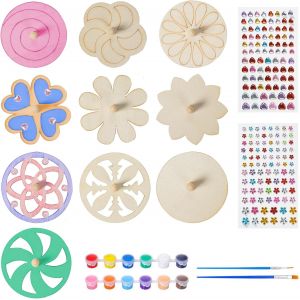 KALANKA-10 Pièces Toupie en Bois, Toupies pour Enfants, DIY Toupie à Colorer, Bricolage Enfant, avec Pigments & Autocollants Diamant pour Activité Manuelle Enfants Cadeau Fête Anniversaire - Neuf