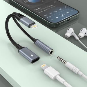 THEF-[Apple MFi Certified] 2-IN-1 Lightning to 3.5mm Headphone Jack Adapter for iPhone and Charger Dongle,Earphones Converter Splitter Support Music+Charge+HiFi+Mic+Control for iPhone (Can't Call) - Neuf