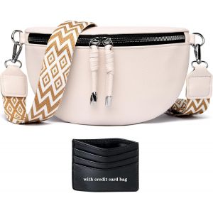 KALANKA-Sac Banane Femme Beige Sac bandoulière Femme Petit Sac a Main Femme bandoulieres Pochette Telephone Portable avec Fente pour Carte de crédit et bandoulière de 3.8cm de Large - Neuf