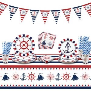 D&eacute;corations De F&ecirc;te Nautique,Fournitures D'anniversaire Sur Le Th&egrave;me Anckor Avec Assiettes En Papier,Serviettes,Nappe Pour F&ecirc;te Pr&eacute;natale Sur Le Th&egrave;me Nautique,Fournitures De Premier Anniversaire - Neuf