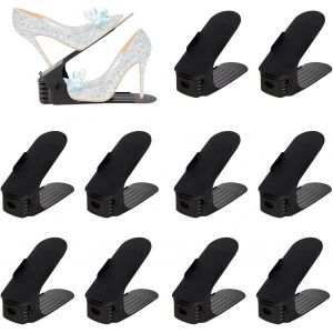 Kgabery-Lot De 10 Support/Empiler À Chaussures Réglables,Rangement Chaussures Gain De Place 50%,Range Chaussure Antidérapant Chaussures Support Rack Plastique,Noir 25 * 6.5 Cm - Neuf