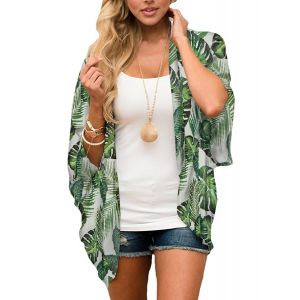 Châle Ample En Mousseline De Soie Pour Femme - Kimono Imprimé En Mousseline De Soie, Tenue De Plage, Style Bohème, Chemisier Décontracté, Maillot De Bain, Cardigan (L) - Neuf