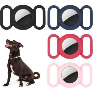 Collier Airtag En Silicone Pour Chien Avec Gps (4 Couleurs, Rouge Vin), Housse De Protection Compatible Avec Apple Airtag, Sécurité Et Anti-Perte, Support Pour Collier De Chien Ou De Chat - Neuf