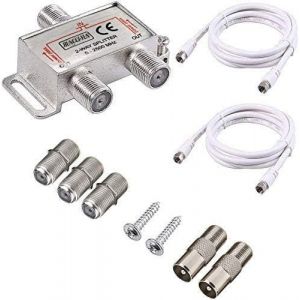 2-Voies Répartiteur Satellite 5-2500 MHz TV CATV à Large Bande Splitters avec 2 * 1,5m Câble Coaxial de Fiche F pour Sky Box Telewest Eurovox Starview Dreambox - Neuf