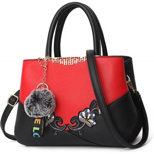 KALANKA-Sac &agrave; Main Femmes Bandouli&egrave;re Sac Mode Mignonne Broderie Crossbody Bag Travailler Voyage D&eacute;contract&eacute; Quotidien &eacute;l&eacute;gant Femmes Cuir PU Sac &agrave; Main Rouge B - Neuf