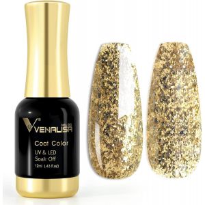Vernis À Ongles Gel Soak Off Pour Débutant À La Maison Ou En Salon De Manucure - Doré À Paillette, 12 Ml - Neuf