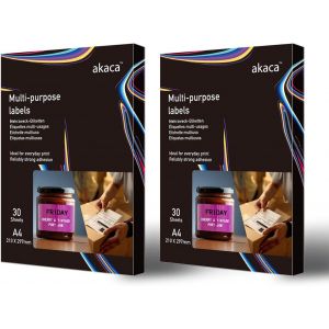 Papier Autocollant Mat Imprimante A4, 30 Feuilles, Étiquette Adhésif Imprimable Pour Imprimantes Laser & Jet D'Encre, 1 Étiquette Par Feuille, 210 X 297 Mm - Neuf