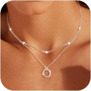 Tianyi-Colliers Femme Argent, Collier Pendentif Pour Femmes, Double Collier Femme Colier, Longueur Ajustable Collier Femme, Cadeau Pour Anniversaire,No&euml;l,F&ecirc;te Des M&egrave;res,Saint Valentin - Neuf